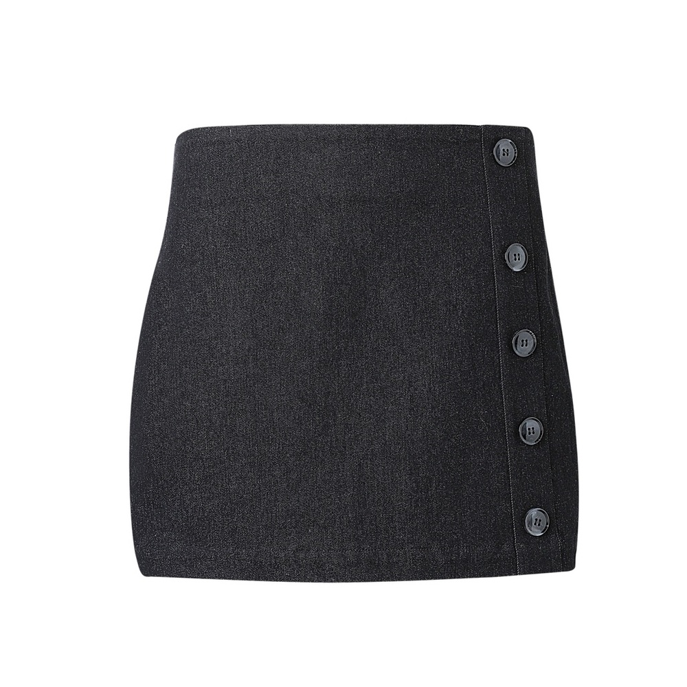 Black Denim Button Mini Skirt - Picture 3 of 4